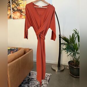 Zara Basic Burnt Orange Wrap Front Dress